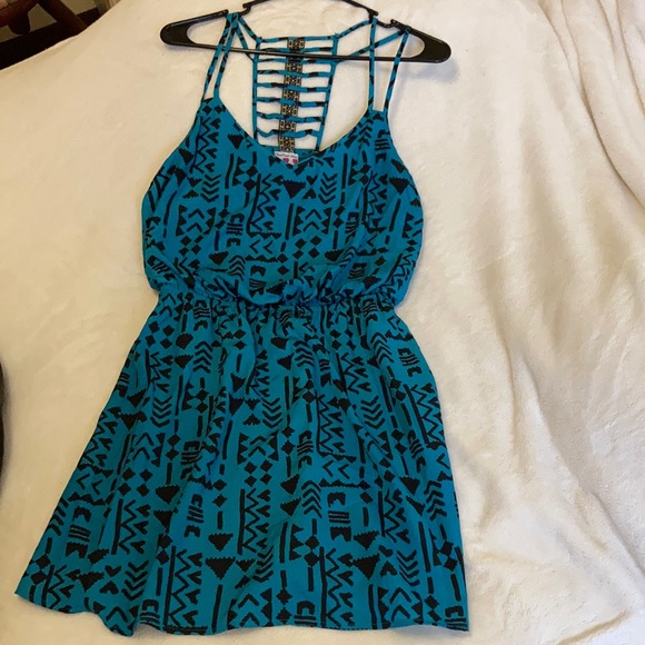 Sun dress aqua blue Size M Three pink hearts brand - Picture 1 of 9